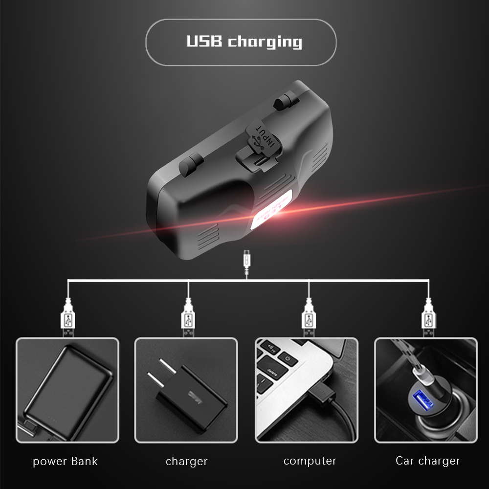 "Wiederaufladbare LED Stirnlampe mit weißem, rotem und grünem Licht, ideal für Outdoor-Abenteuer."