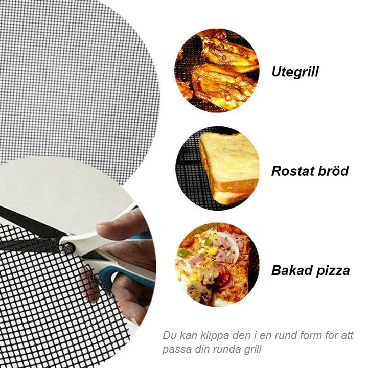 "Wiederverwendbare Grillmatte aus hitzebeständigem Netz zum sauberen und einfachen Grillen, schützend und flexibel."