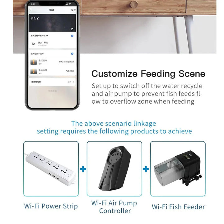 "WiFi-Aquarium-Futterspender mit transparenter Vorratskammer, Alexa und App-gesteuert, kompakt und modern"