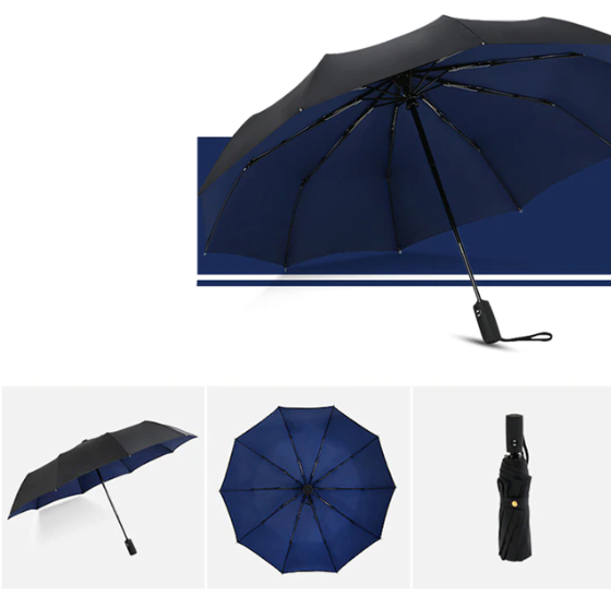"Winddichter Sturmregenschirm in Rot, robustes Design für Damen, hält starkem Wind stand, handlich und kompakt."