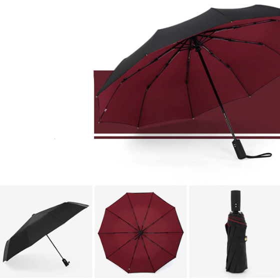"Winddichter Sturmregenschirm in Rot, robustes Design für Damen, hält starkem Wind stand, handlich und kompakt."