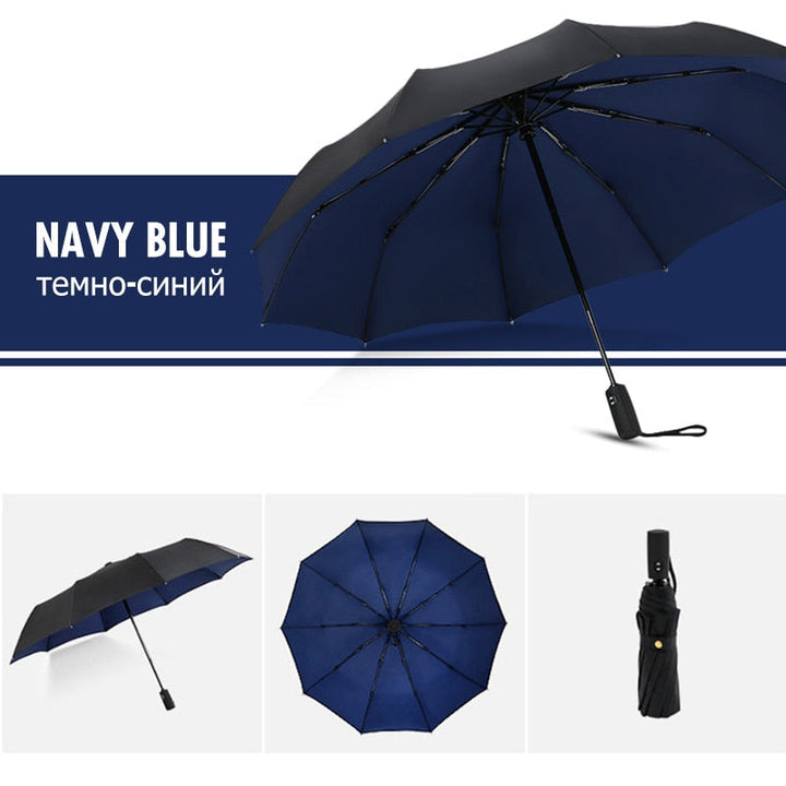 "Winddichter Sturmregenschirm in Rot, robustes Design für Damen, hält starkem Wind stand, handlich und kompakt."