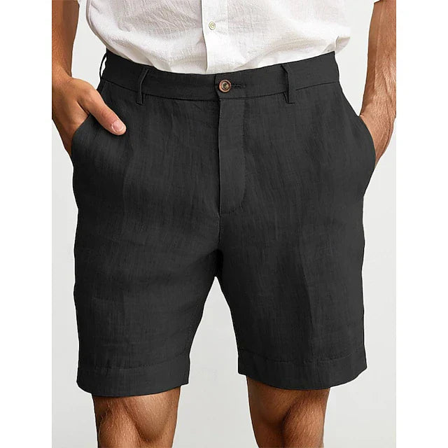 "Winston Leinen-Shorts, braun, lässiges klassisches Design, luftige Sommermode für Herren, mittlere Taille, unifarben."