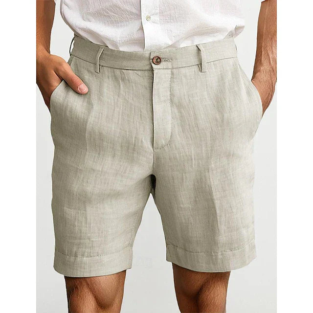 "Winston Leinen-Shorts, braun, lässiges klassisches Design, luftige Sommermode für Herren, mittlere Taille, unifarben."