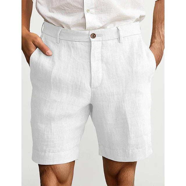 "Winston Leinen-Shorts, braun, lässiges klassisches Design, luftige Sommermode für Herren, mittlere Taille, unifarben."