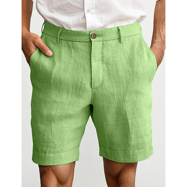 "Winston Leinen-Shorts, braun, lässiges klassisches Design, luftige Sommermode für Herren, mittlere Taille, unifarben."