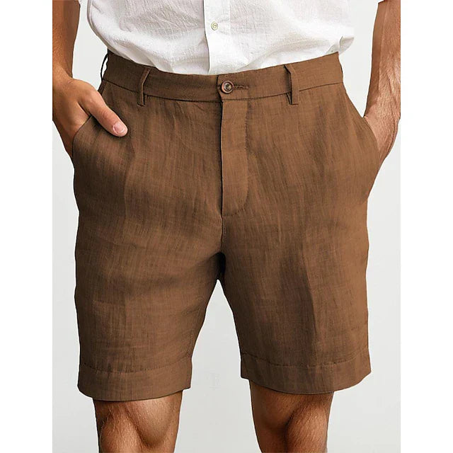 "Winston Leinen-Shorts, braun, lässiges klassisches Design, luftige Sommermode für Herren, mittlere Taille, unifarben."