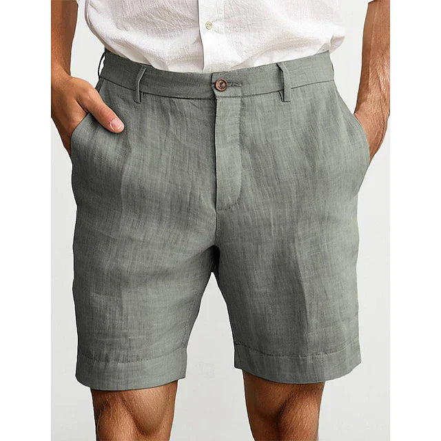 "Winston Leinen-Shorts, braun, lässiges klassisches Design, luftige Sommermode für Herren, mittlere Taille, unifarben."