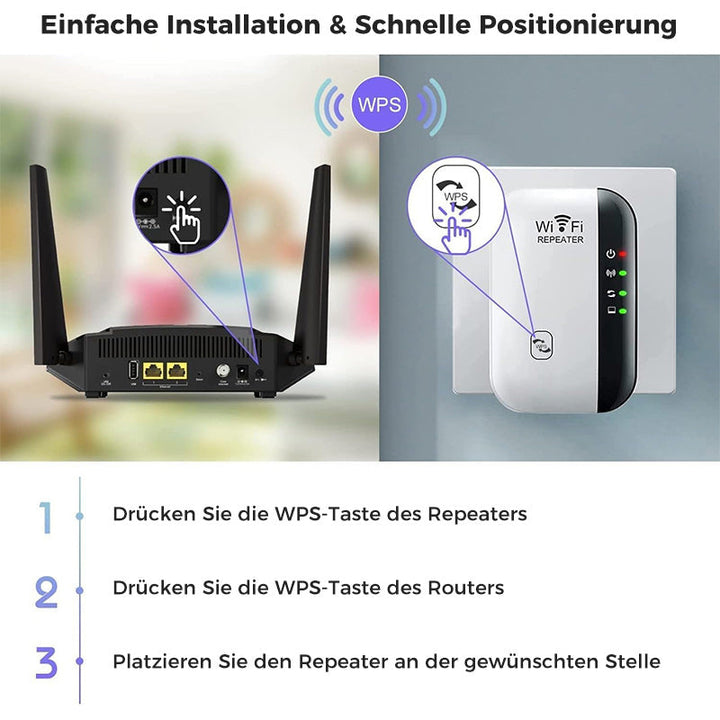 "WLAN Signalverstärker, kompakt, mit hoher Reichweite und Geschwindigkeit, ideal für Zuhause oder Büro, optimiertes WLAN"