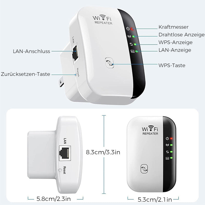 "WLAN Signalverstärker, kompakt, mit hoher Reichweite und Geschwindigkeit, ideal für Zuhause oder Büro, optimiertes WLAN"
