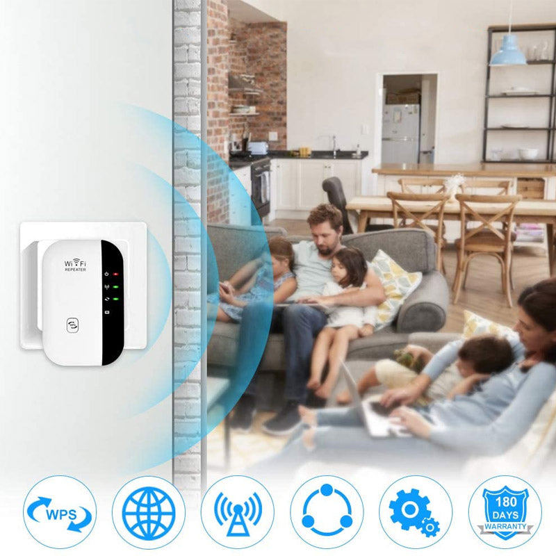 "WLAN-Signalverstärker mit Antennen für verbesserte WiFi-Reichweite, geeignet für Zuhause oder Büro, einfache Installation."