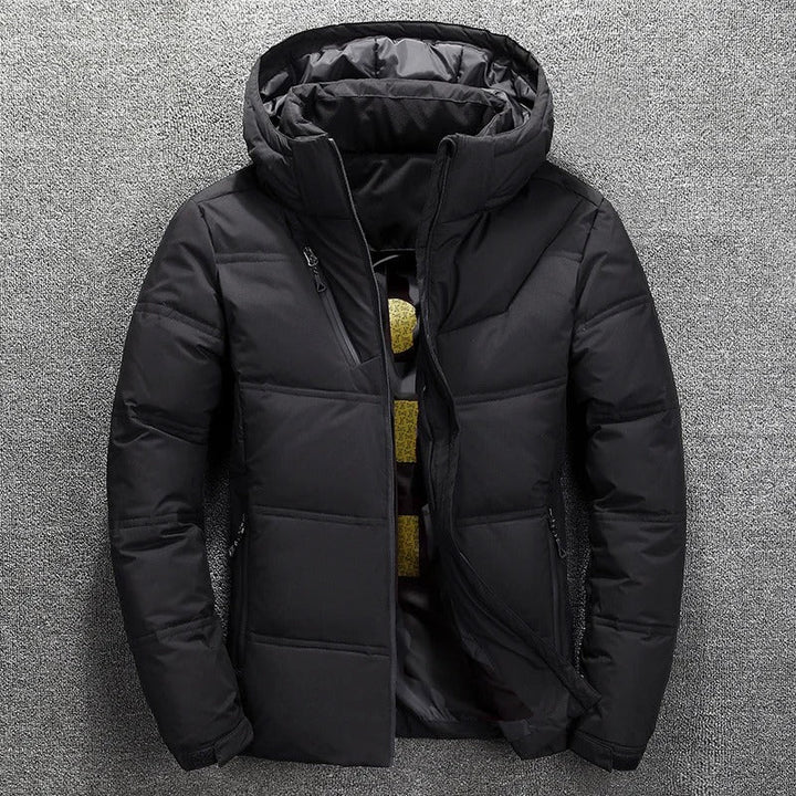 "Wulfin Herren Winterjacke, Schwarz, Puffer-Stil, warme Daunenjacke für kalte Tage, modisch und funktionell."