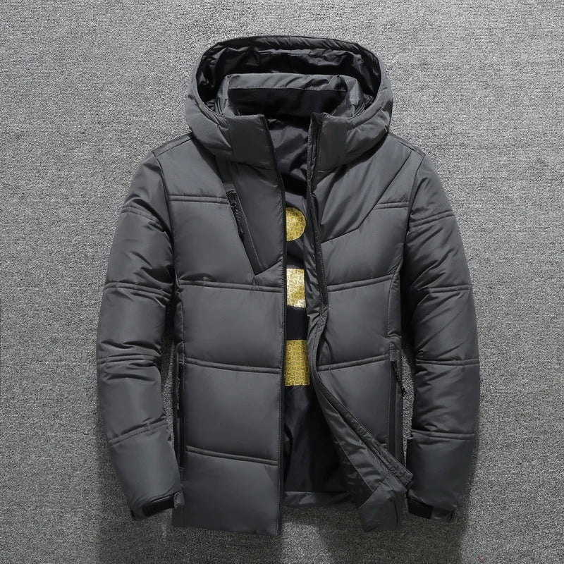 "Wulfin Herren Winterjacke, Schwarz, Puffer-Stil, warme Daunenjacke für kalte Tage, modisch und funktionell."