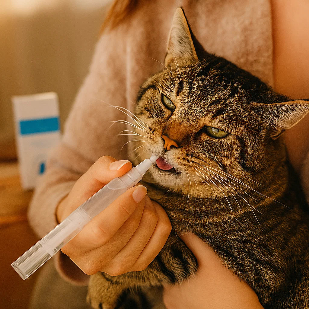 "Zahnpflege Stift für Katzen, reduziert Plaque, sanfte Anwendung, natürliche Inhaltsstoffe, optimiert Mundhygiene."