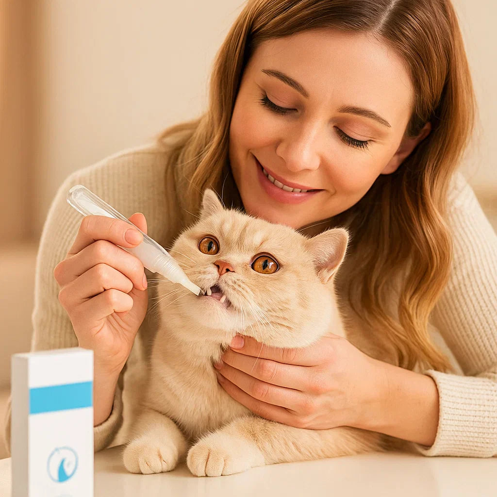 "Zahnpflege Stift für Katzen, reduziert Plaque, sanfte Anwendung, natürliche Inhaltsstoffe, optimiert Mundhygiene."