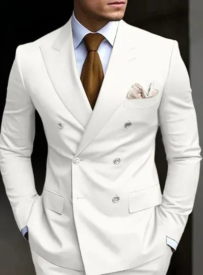 "Zweireihiger Slim-Fit Herrenanzug mit spitzem Revers, ideal für Hochzeiten; elegante, maßgeschneiderte Silhouette in stilvol